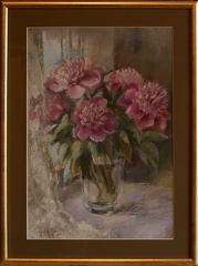 Piwonie, tech. sucha pastela, wym. w świetle ramy 40x30, rok 2015