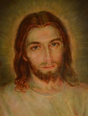 6/ Jezus Miłosierny - szósta kopia obrazu wg. Adolfa Hyły, wym. obrazu w świetle ramy 136 x 68 cm , rok 2019, obraz znajduje się na Węgrzech - Krisztus Király Plébánia - Balatonfüred